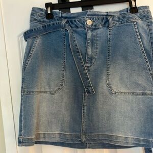 Skirt light denim paper bag wai look zipperr button fly 2 pockets with belt